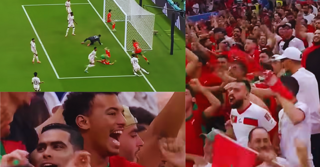 فرحة الجماهير المغربية بهدف كريم البركاوي في مرمى المنتخب السعودي